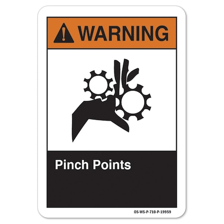 ANSI Warning Sign, Pinch Points, 10in X 7in Decal